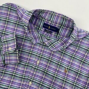Ralph Lauren Shirt Mens XXL Purple Slim Stretch Oxford Flesh Pony Plaid Preppy